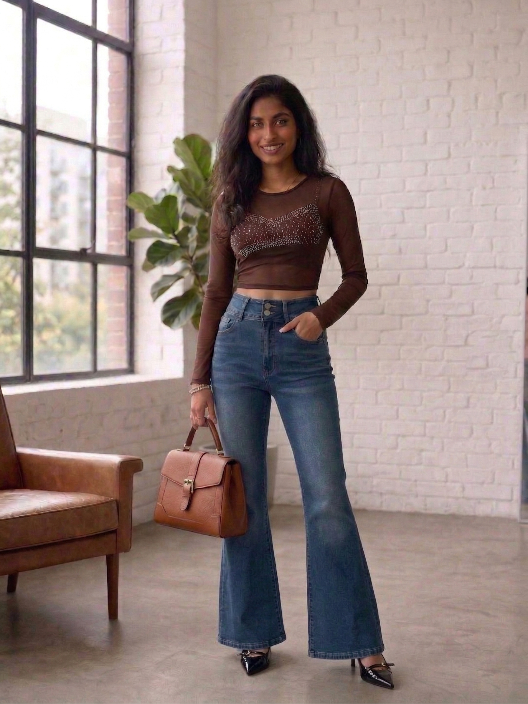 Dark Wash High Waist Flare Leg Jeans